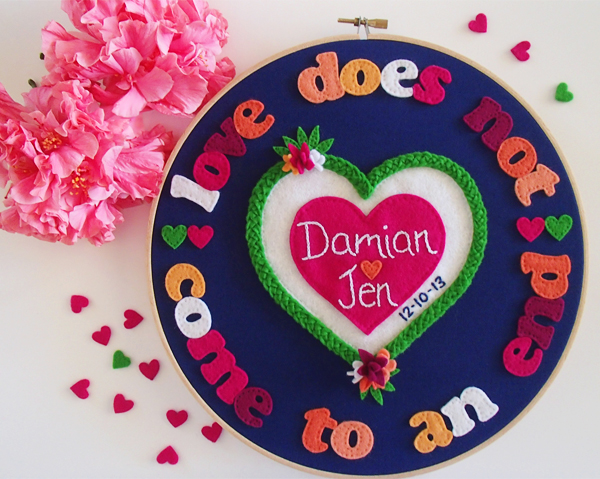 Love Does Not Come To An End Custom Hoop Artwork (styled and cropped)