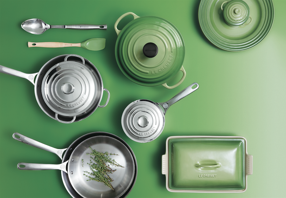 Le Creuset's new stainless steel and palm green cookware The