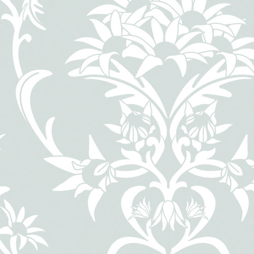 Moore and Moore wallpaper Damask-white-on-sage