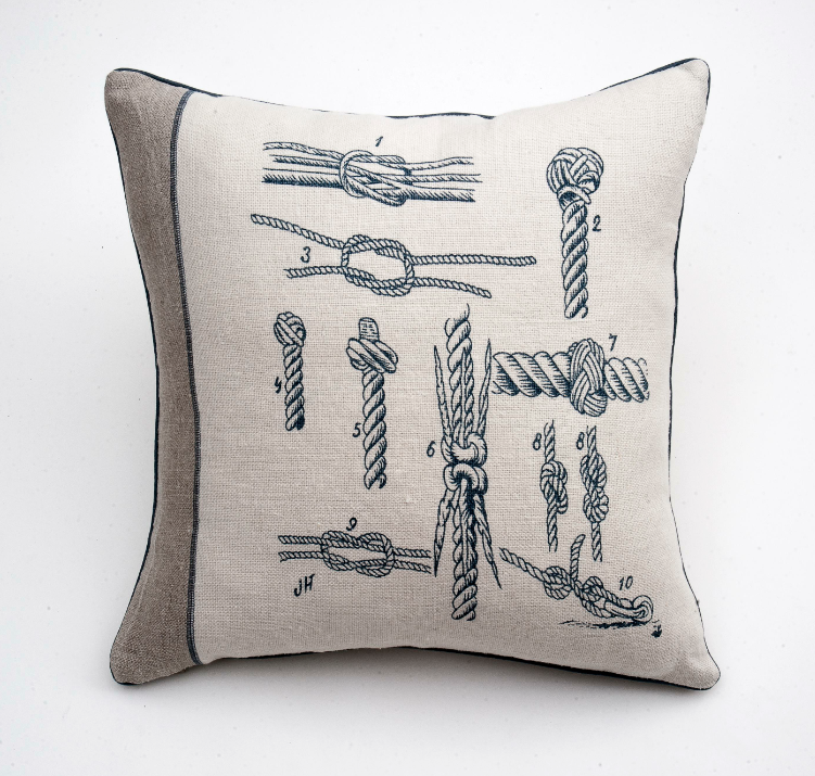 NEW BEACH ROAD - Belgian linen featherdown scatter cushion [printed sailors knot detail]- 5