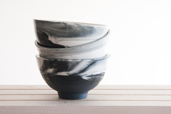 Black white marble bowl