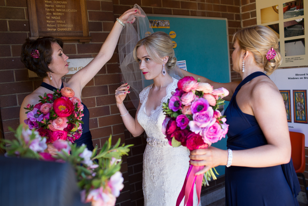 Outside church with bridesmaids Danielle and Ruth. Check out my amazing flowers by Aleksandra
