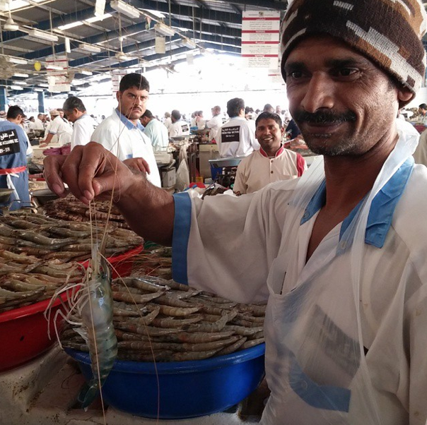 Fresh prawns at the bustling fish market