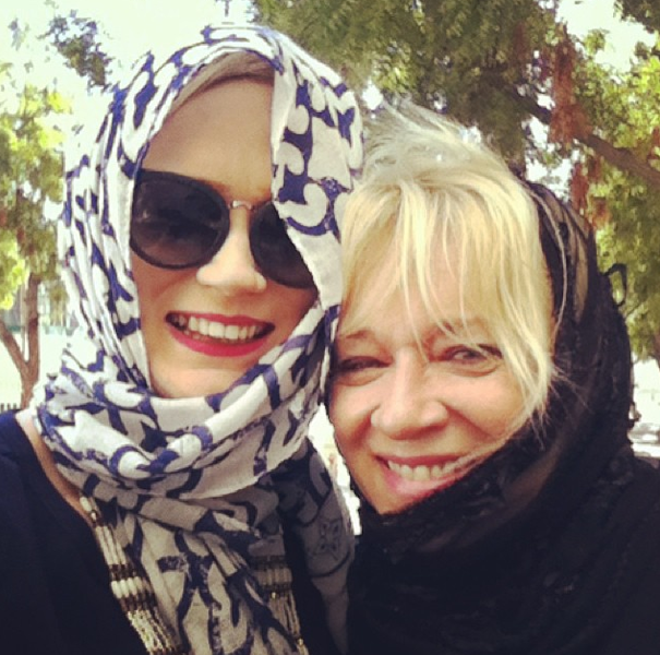 Covering our hair before we went inside the mosque, with Ann-Maree Russell from The House that AM Built