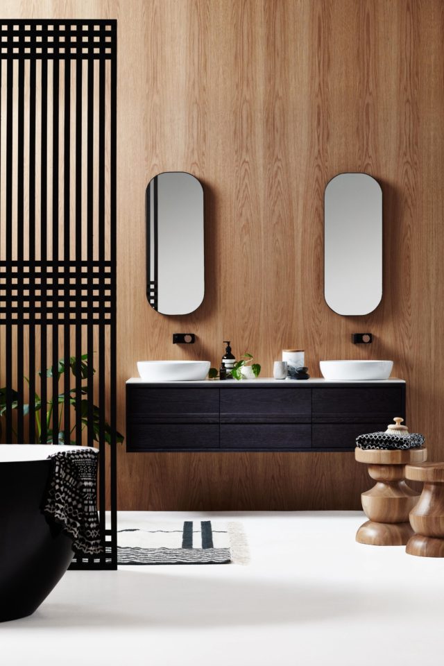 ISSY Z8 6 Drawer Vanity 1500 and ISSY Z1 Oval Mirror 380 (in situ front view cropped)