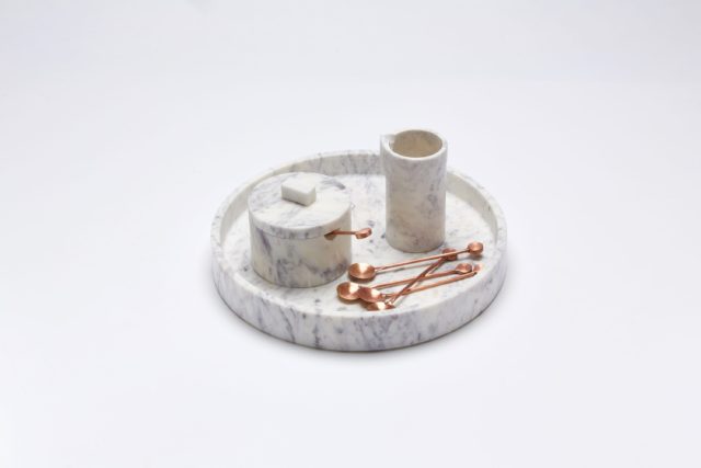 Marble Basics_Big Basic Round Tray, Vital Sugar Box, Elemental Milk Jug and Handmade Copper Spoons