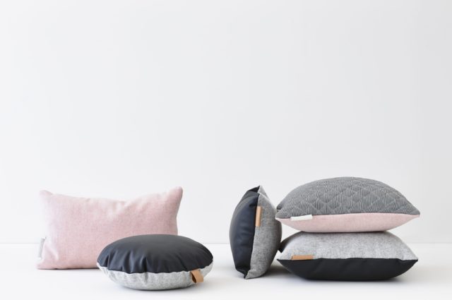 ni.ni. creative - 2 - kumo cushions pink square. pink rectangle. black square. tab cushion grey rectangle. grey round - photography by derek swalwell