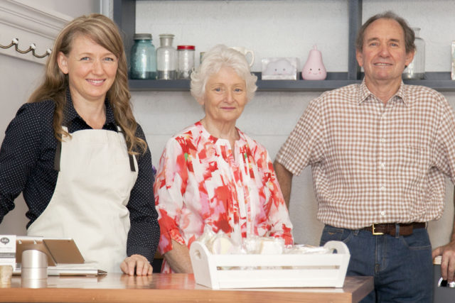 Rebecca with dad (and business partner) Russell and mum Veronica in her shop