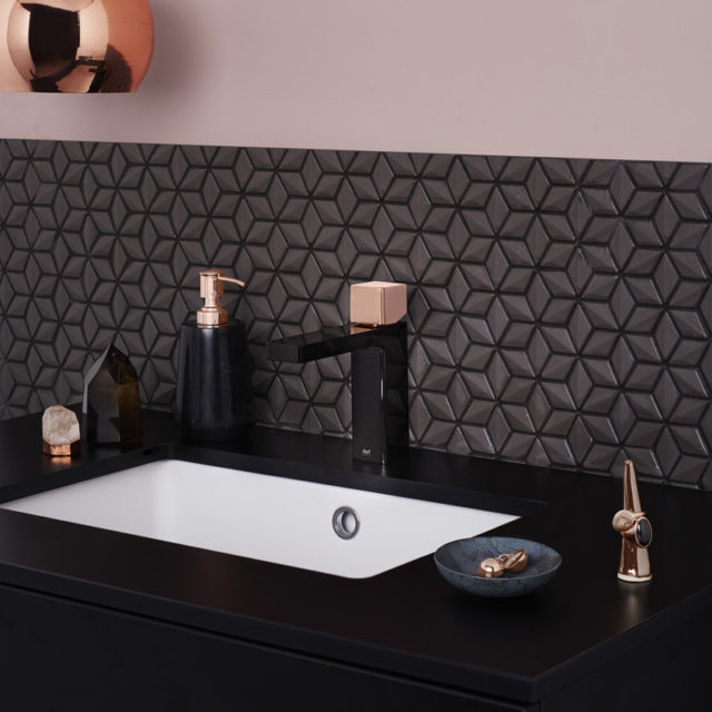 Dorf Epic Bloc Mixer Tap in Black and Rose Gold