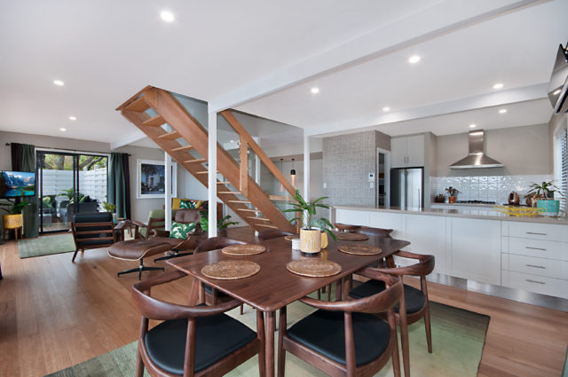 open plan l shaped kitchen dining living room