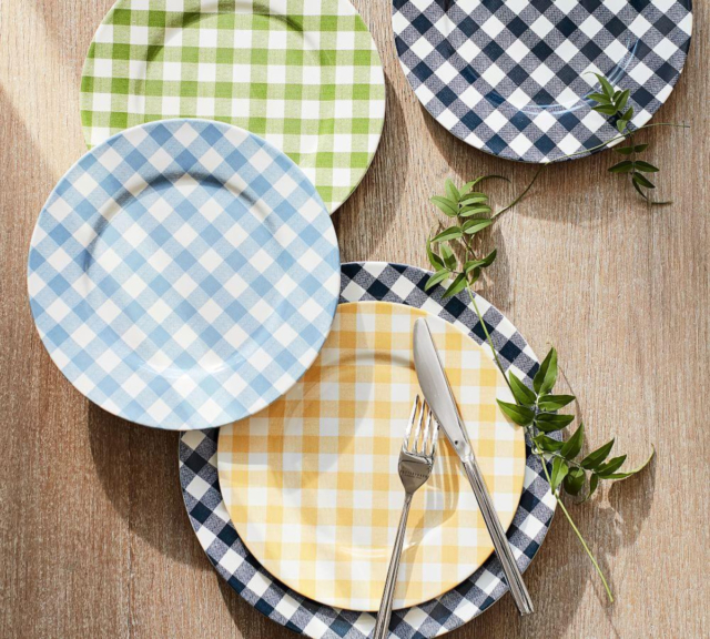 pottery barn gingham salad plates