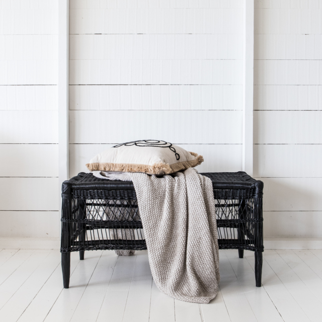 Malawi open weave rectangle bench in black