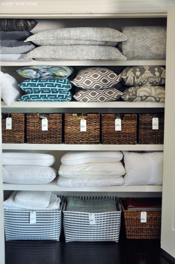 Linen cupboard with labels