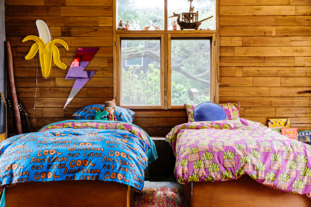 Kip&Co X Hugo Loves Tiki 'Amsterdam' and 'Organic Frites' print bedding