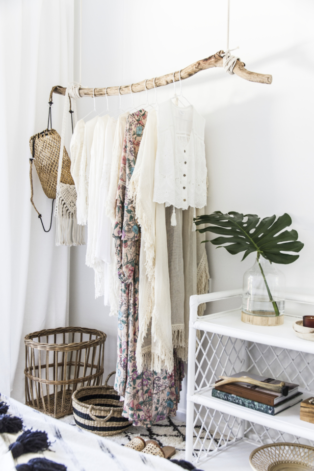 The guest room's feature hanging rail