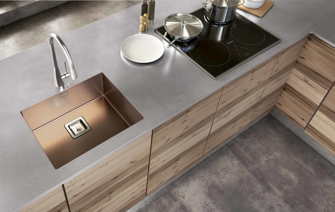 brown coloured kitchen sink