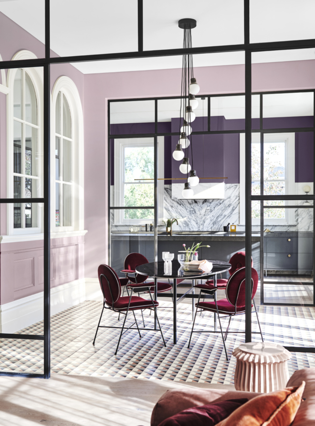 Paint featured: Wall (front) in Dulux 'Legendary Lilac,' Wall (rear) in 'Purple Verbena' and ceiling in 'Lexicon Half'