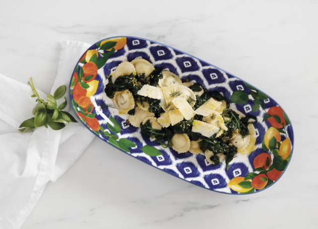 Ravioli with lemon butter and greens