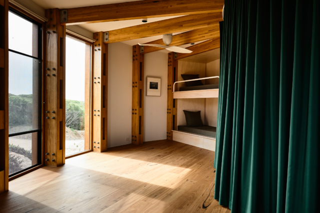 The upstairs sleeping zones are separated by curtains