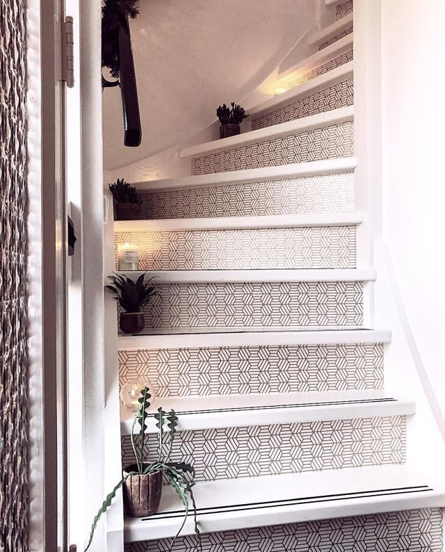 Wallpapered stair risers