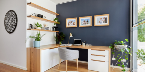 Formerly an unused space, Jessica created an office area at the entry to the home