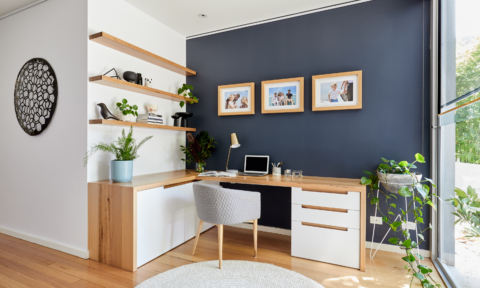 Formerly an unused space, Jessica created an office area at the entry to the home