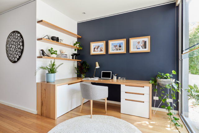 Formerly an unused space, Jessica created an office area at the entry to the home