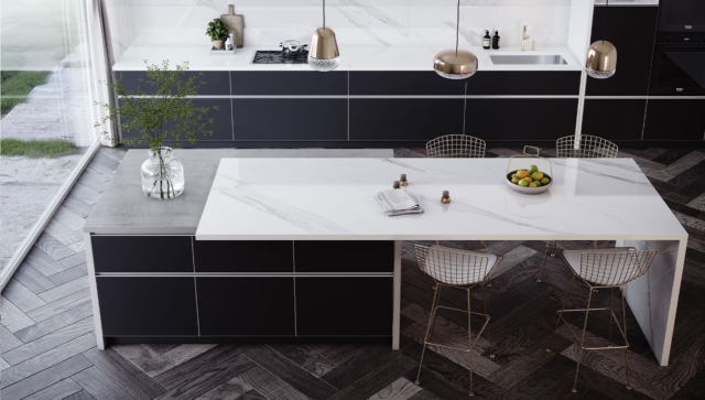 The Dekton Stonika 'Olimpo' finish is inspired by Carrara marble