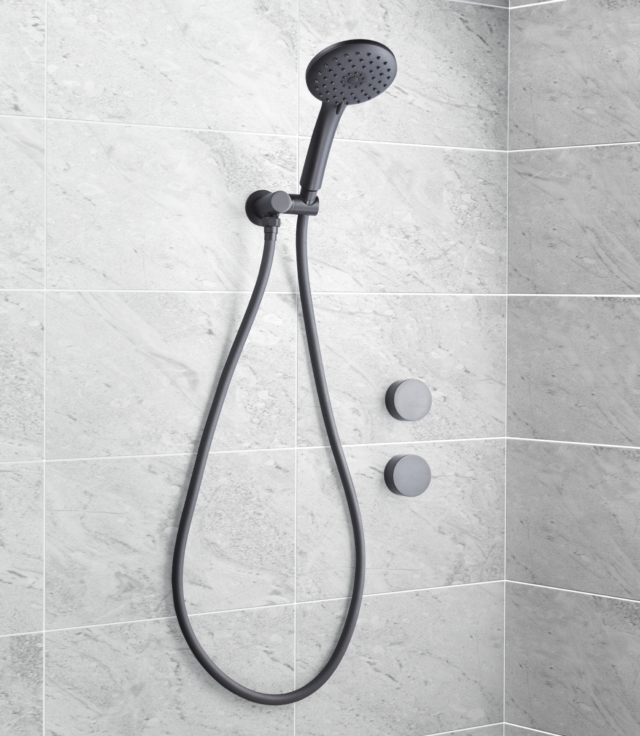 This shower rail is available in black or chrome, $79.99