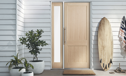 entrance door range features a light American white oak veneer that is the perfect canvas for paint or a timber stain