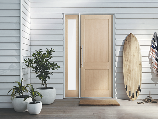 entrance door range features a light American white oak veneer that is the perfect canvas for paint or a timber stain