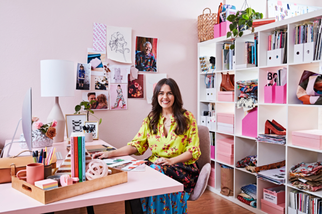 : Kylie Zerbst, the founder and creative director of Obus, at her new desk
