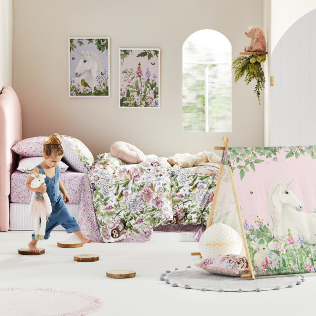 Fleur Harris X Adairs Kids 'Springtime' range. Image courtesy of Adairs.