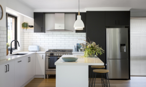 A recent Kinsman Kitchens renovation. Photography by Marcel Aucur and styling by Alex Shimmin at White Room Interiors