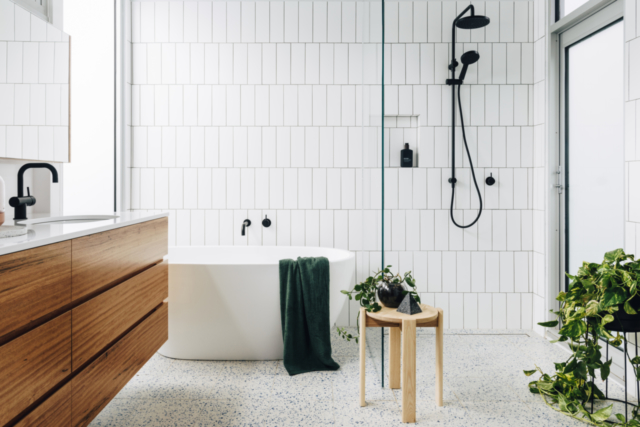 By Bruno created this modern yet classic bathroom. Image: Lauren Bamford