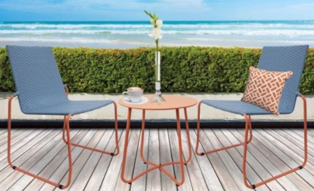 Blue and Orange Outdoor Set for Two Affordable Beachside Setting