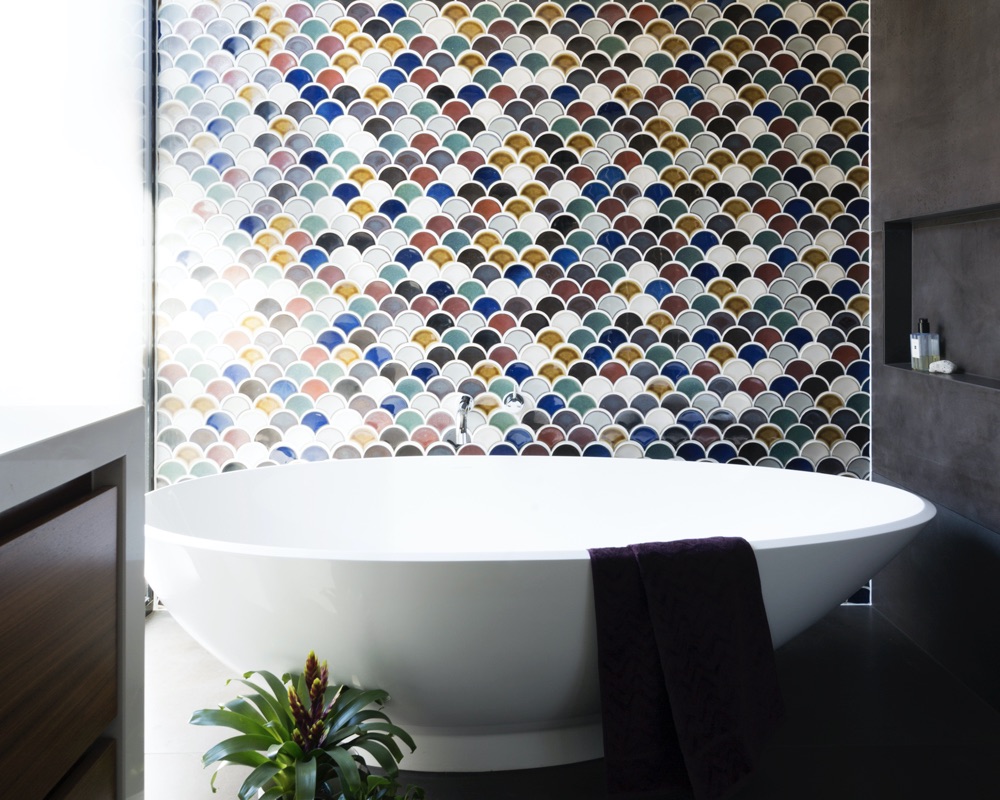 Coloured Ceiling Pops In Melbourne Bathroom The Interiors