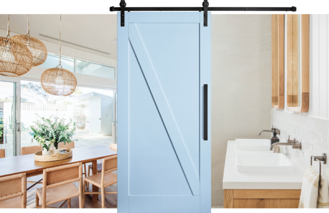 The Corinthian barn doors come in a primed, paintable option