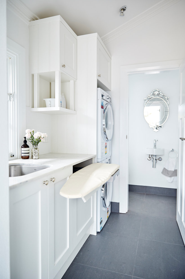 A pull-out ironing board is a great, practical, space-saving technique