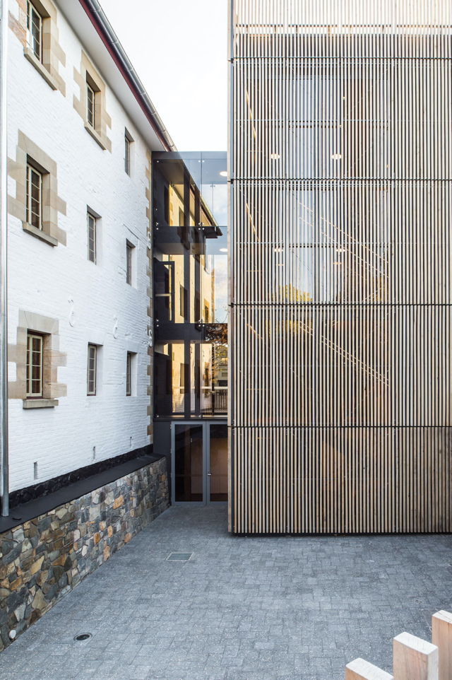 Hydrowood was used to clad Woodsmith's Macquarie House project in Launceston. Photo: Anjie Blair
