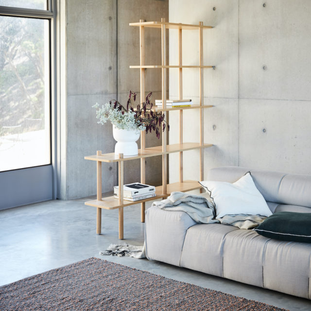 The 'Boston' shelving shown here with cushions and a throw from the range