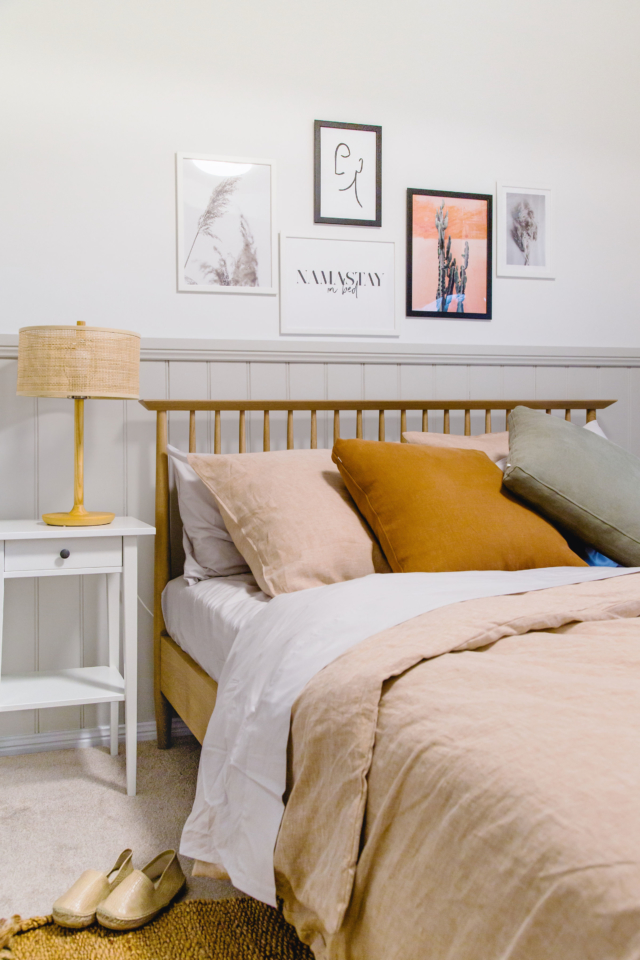 AFTER bedroom. All of the home’s Abode Living bed linen was handmade in Melbourne.