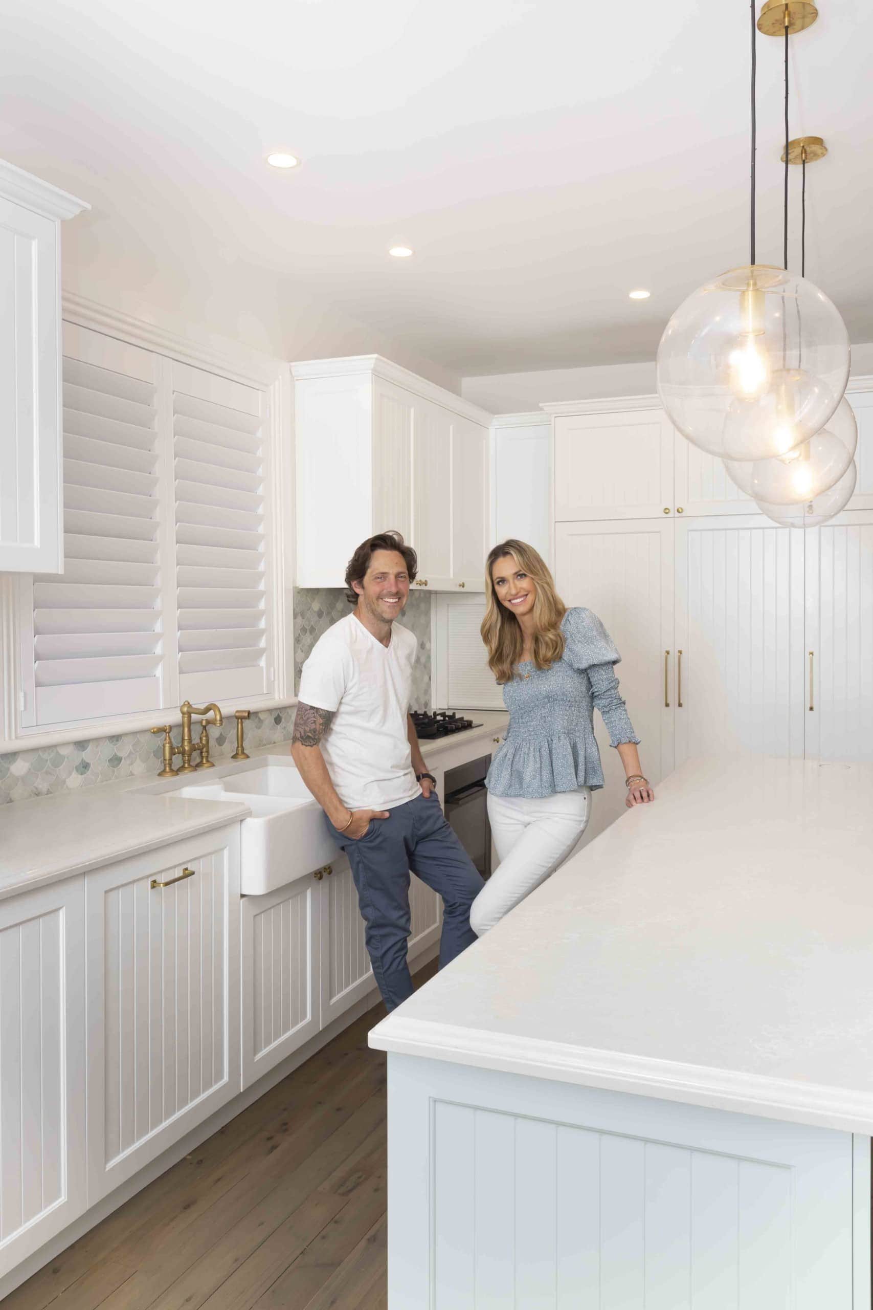 Juliet and Charlie in their newly renovated kitchen