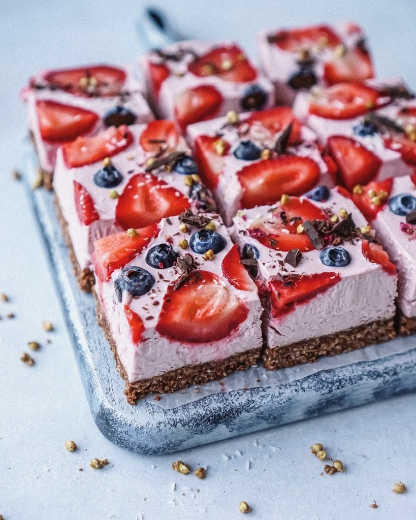 Clean Vegan Strawberry Cheesecake Squares