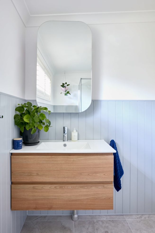 VJ panelling half wall bathroom helped us save money