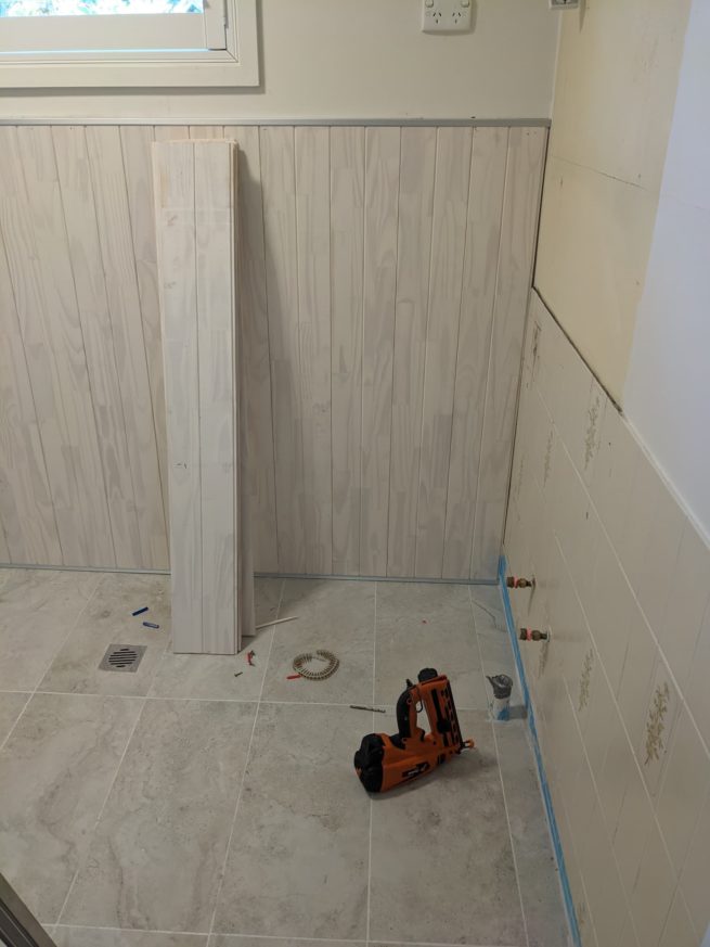 VJ panelling half wall bathroom helped us save money — free download