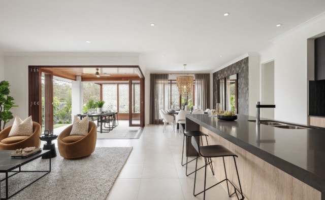 The Qualia 33's open plan kitchen, dining, lounge and outdoor room