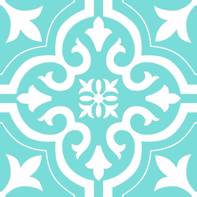 Flourish motif tile in blue