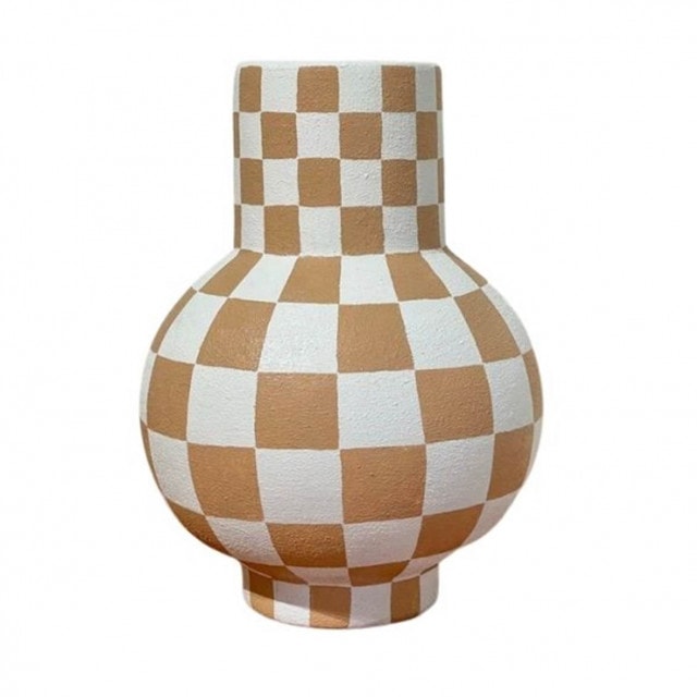 Handpainted checkered belly vase