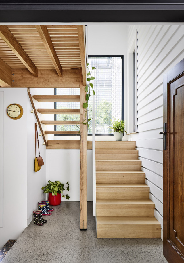 The staircase connects the home's many levels